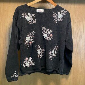 Vintage Worthington Womens Sweater Floral Black Size XL Grandmacore